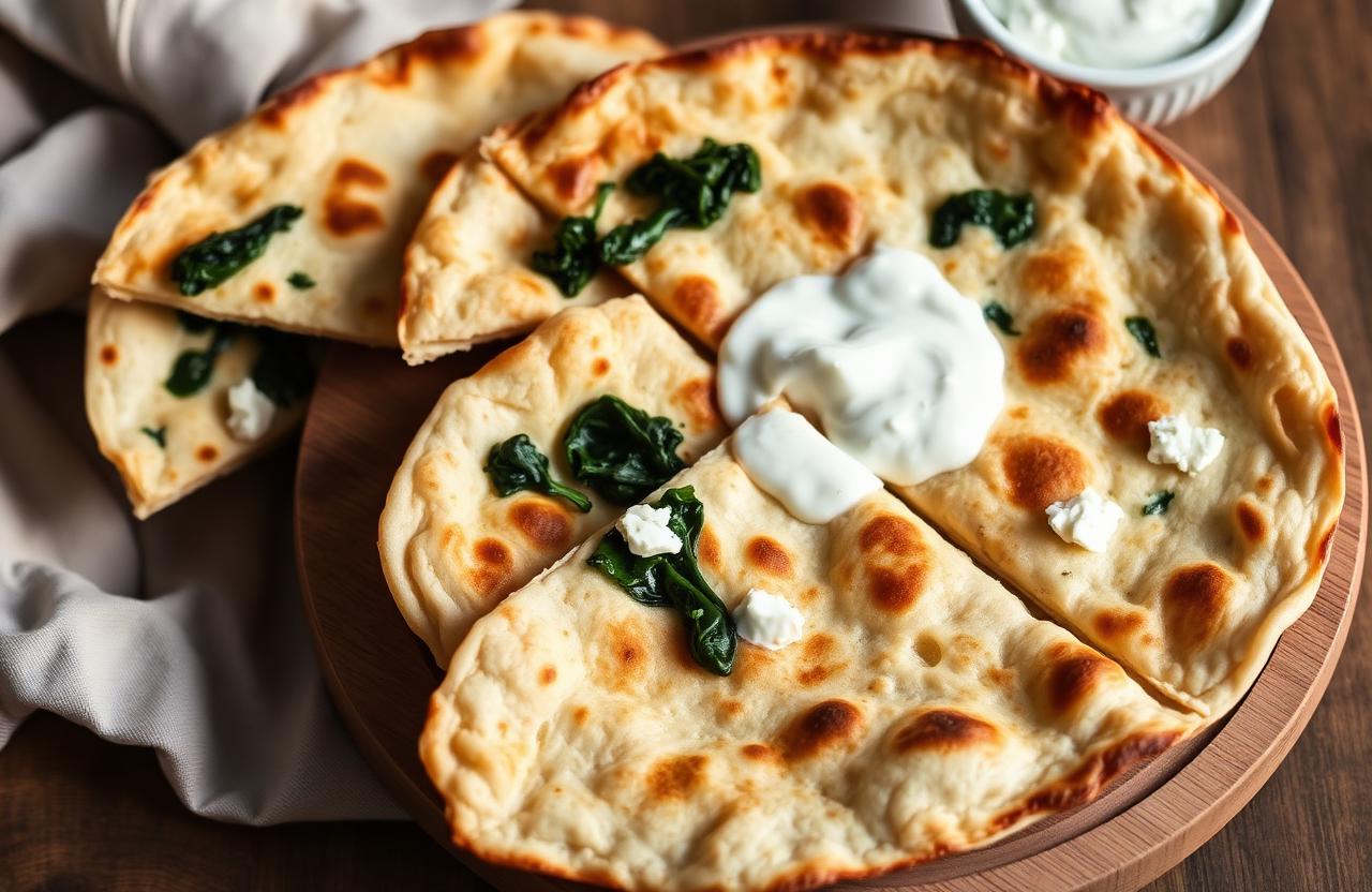 Turkish gozleme flatbread with yogurt