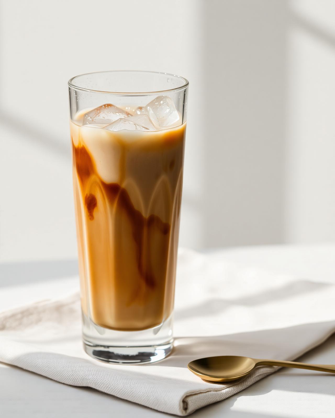 Iced latte in a tall glass