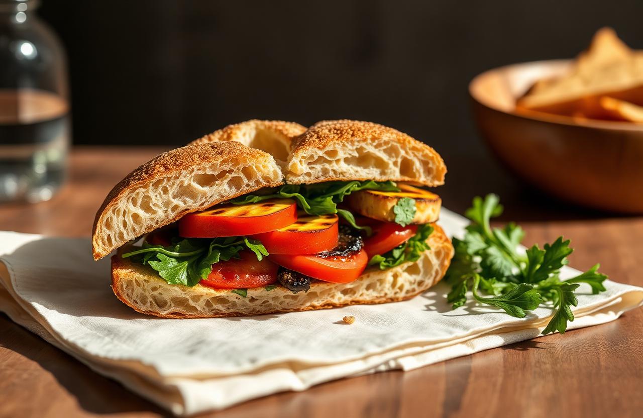 Ciabatta sandwich with grilled vegetables