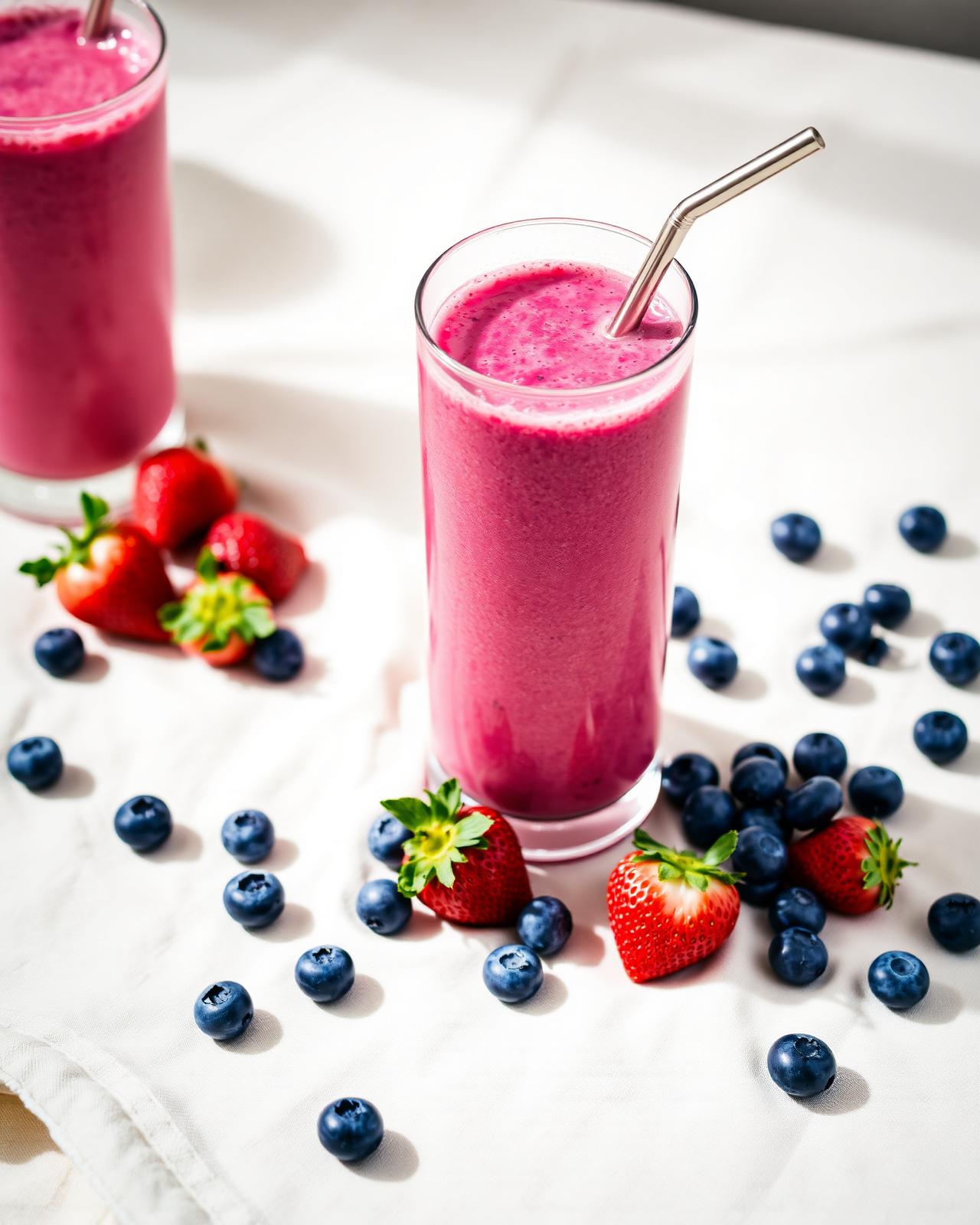 Berry smoothies with fresh fruit